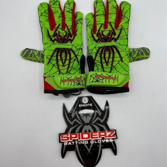 Spiderz NWT Custom Baseball Batting Gloves Lime Green Red Youth Large - Picture 1 of 10